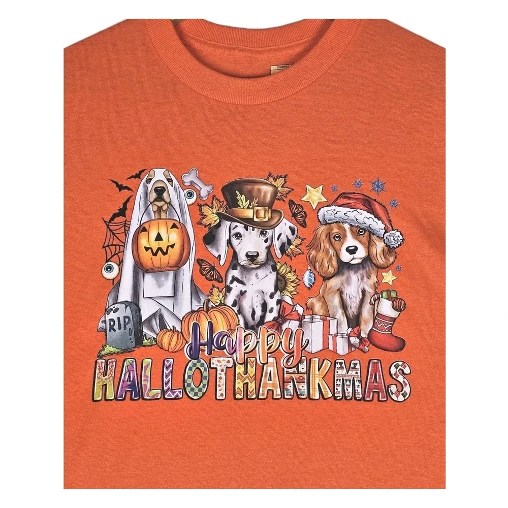 Cute Puppy Dogs HalloThankMas Fall Seasonal Shirt Small Gift Get Together Fun